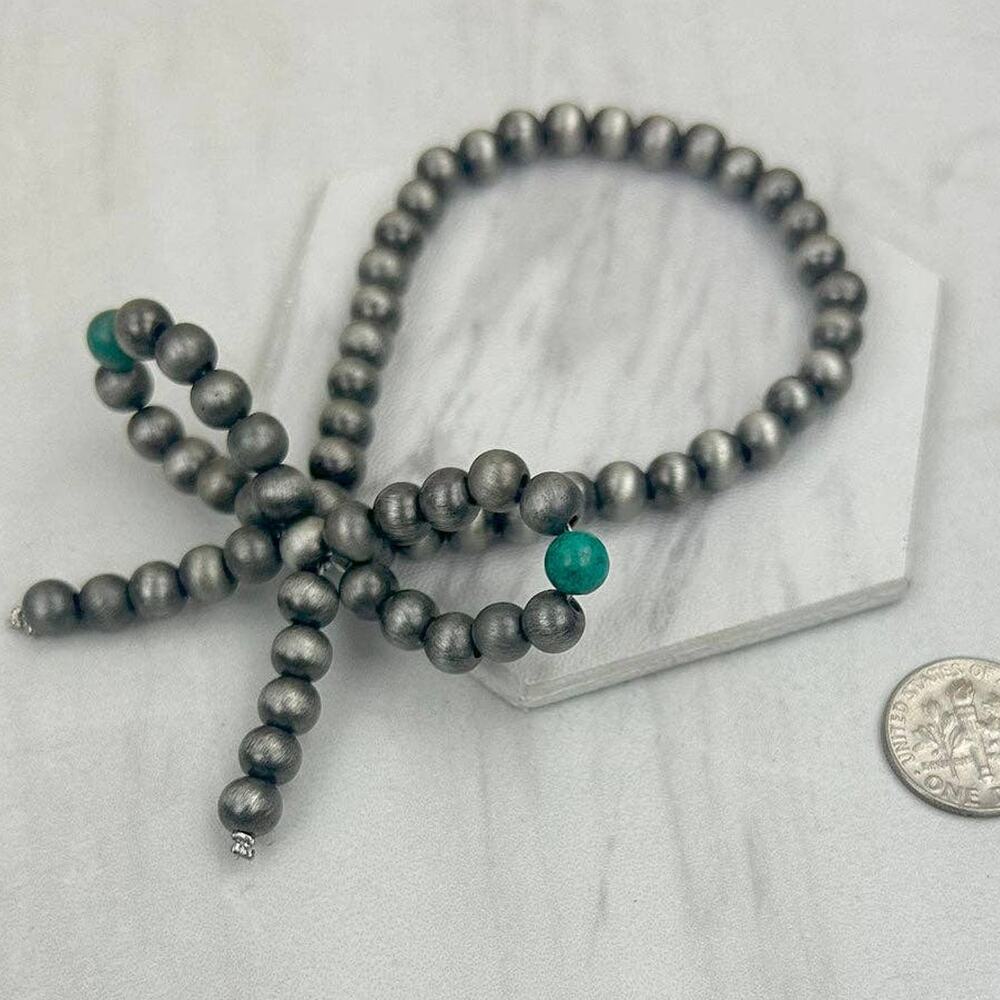 Silver Navajo Stylel Pearl & Blue Turquoise Bead Bow Tie Bracelet